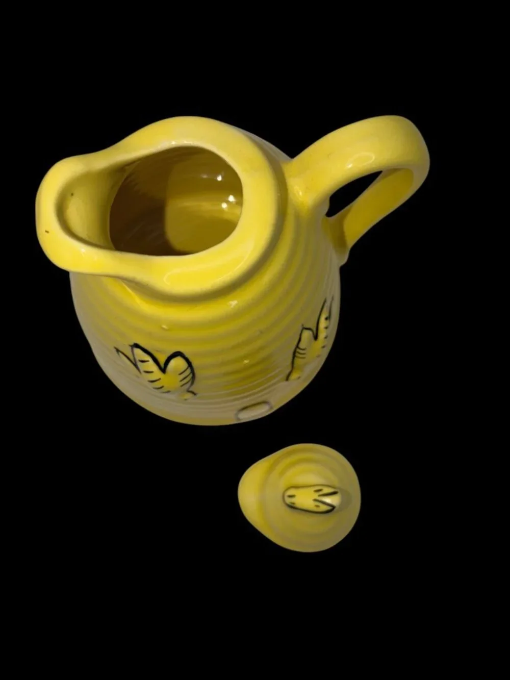 Vintage Ceramic Beehive Honey Pot Jar Yellow Bee Design Lid 5